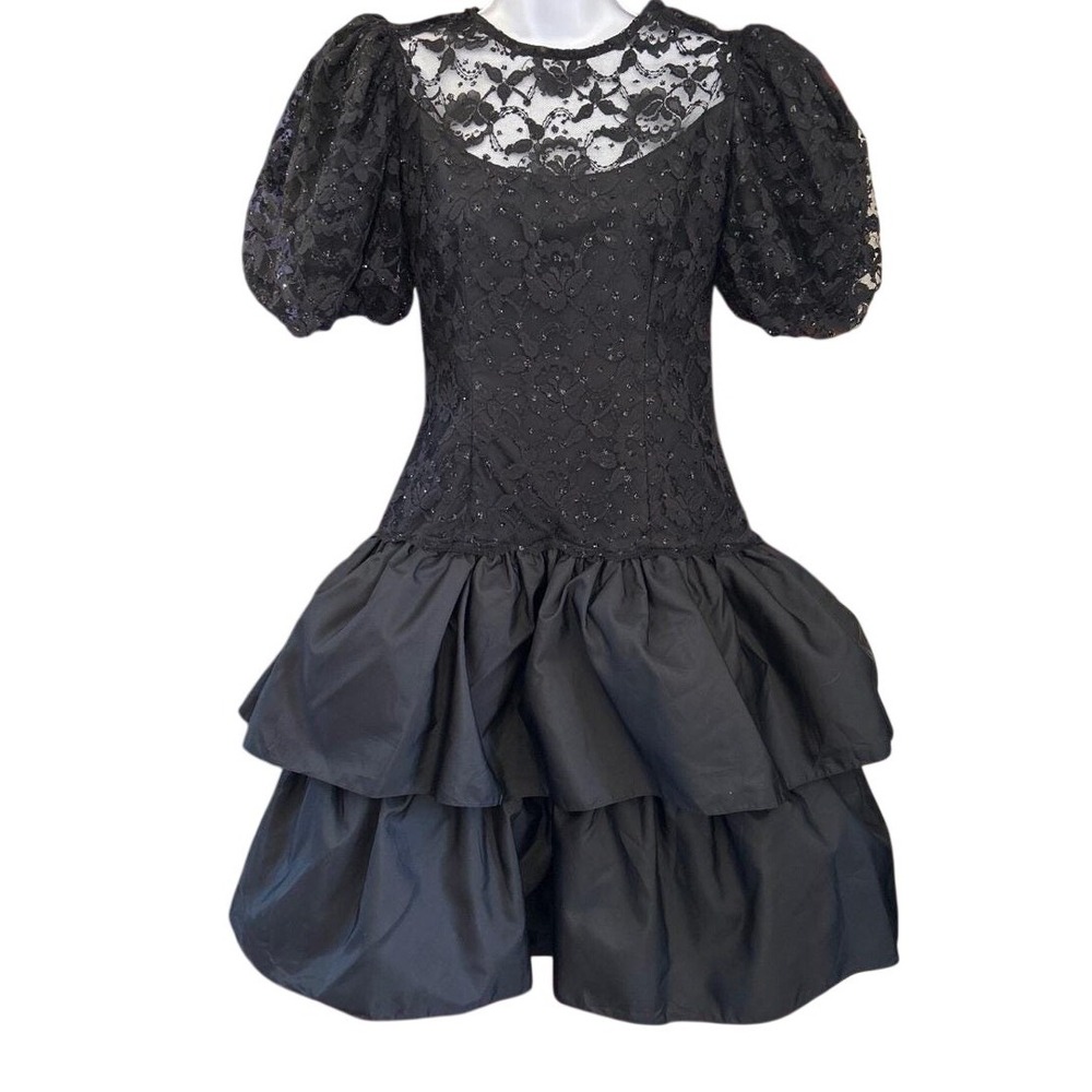 80s Greg Adams Cocktail Dress 80s Party Goth Whimsigoth Bubble Hem Taffeta Lace